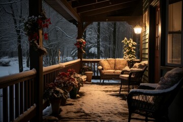 Canvas Print - Snowy Porch Scenes - Generative AI