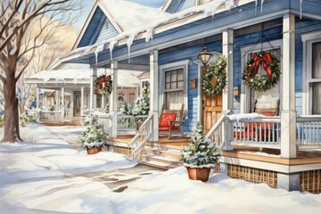 Poster - Snowy Porch Scenes - Generative AI