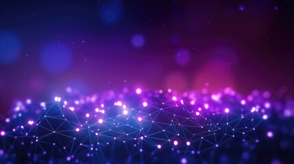 Wall Mural - blue and pink abstract background with a cyber network grid and connected particles..
