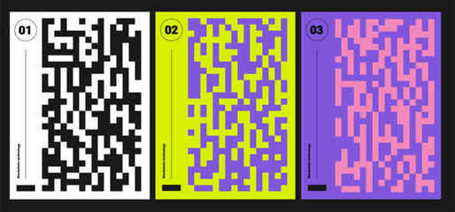 y2k pixels trendy print , cyber sport. qr - pattern abstract poster, cyber futurism, minimal graphic