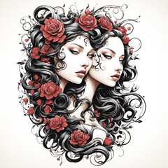 woman with flowers tattoo PNG 