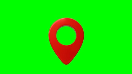 3d Rendered animation of GPS icon in red color on green screen background - 4K video