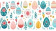 Celebrate Easter: A vibrant collection of hand-painted Easter eggs among spring flowers, perfect for seasonal decor and holiday backdrops