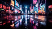 S Square In New York City At Night