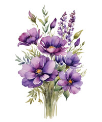 Wall Mural - Seamless border with purple watercolor flowers isolated on white background