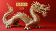 carte de vœux 2024 avec le dragon de bois pour le nouvel an chinois, texte en chinois 