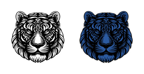 Wall Mural - tiger head logo with ethnic style design on transparent background (black, blue)