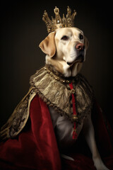 Wall Mural - A cute dog wearing a regal dress. Labrador Retriever portrait in clothing. AI generated