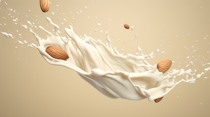 Wall Mural - Milk splash with nuts. 3d rendering, 3d illustration.