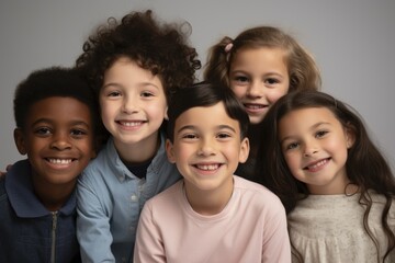 Wall Mural - Group portrait of diverse children on neutral background