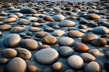 Wall Mural - A beach with large, smooth pebbles instead of sand, creating a unique and picturesque seascape
