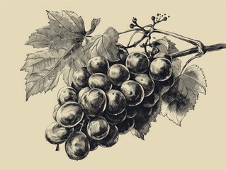 Vintage illustration of bunch of grapes. Hand drawn vector illustration. Generative AI