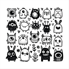 vector funny monster hand drawn doodle set