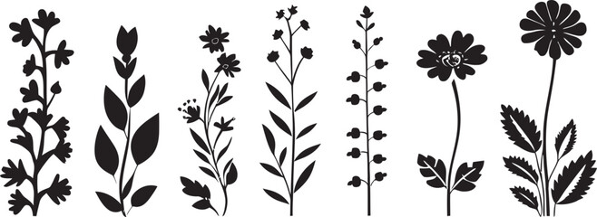 Enigmatic Garden Edge Black Floral Vector Design Midnight Blossom Border Botanical Vector Icon