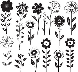 Whimsical Flower Sketch Doodle Vector Blossom Doodle Illustration Black Design