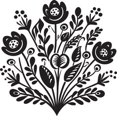 Sketchy Floral Whirl Monochrome Icon Doodle Petal Delight Black Emblem