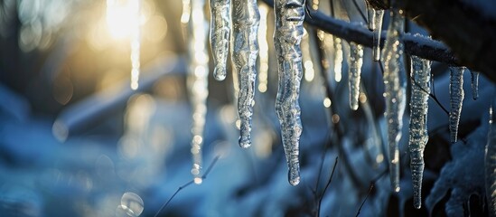 Canvas Print - melting icicles in a soft winter background.