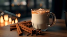A Cup Of Hot Cappuccino With Cinnamon And Anise