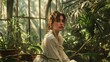 © Bijac - Female model as a botanical illustrator in a lush greenhouse, art and nature.