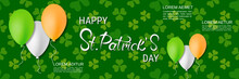 St.Patrick's Day Vector Banner Template. Green Pattern Background With Colorful Clover Leaves