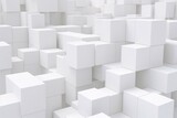 Fototapeta Przestrzenne - Abstract white cubes background, 3d render illustration. Computer digital drawing. Generative AI