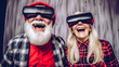 Old man with virtual reality googles, old couple with virtual reality googles, VR googles, VR, virtual reality, playing, game, future, futuristic 