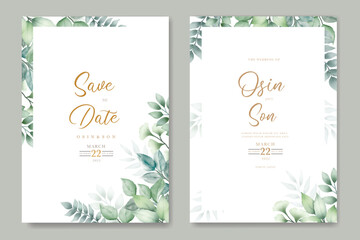 Canvas Print - Greenery Leaf Wedding Invitation card Watercolor