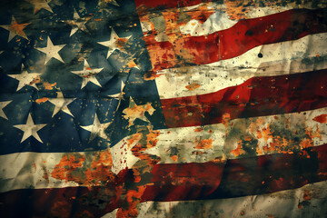 Wall Mural - American flag of the United States of America background with a distressed vintage weathered effect also known as the Stars and Stripes, stock illustration image