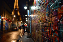 Paris At Night With Graffiti Wall