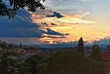 Florence from Piazzale Michelangelo at sunset, capital of Italy’s Tuscany region, Duomo, Ponte Vecchio River Arno Renaissance center for art and architecture, Italy. Europe.