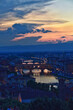 Florence from Piazzale Michelangelo at sunset, capital of Italy’s Tuscany region, Duomo, Ponte Vecchio River Arno Renaissance center for art and architecture, Italy. Europe.