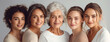 Portrait of a female lineage of family. Grand mother, daughters and grand daughters headshot posing all together and looking at camera