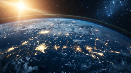 Wall Mural - view from space, on the surface of planet earth. city lights from space