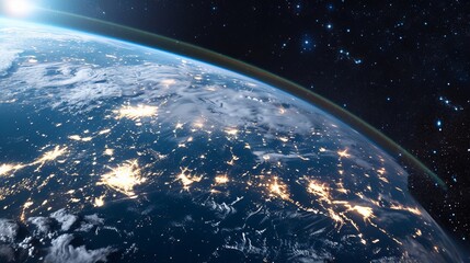 Wall Mural - view from space, on the surface of planet earth. city lights from space