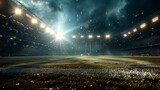 Fototapeta Sport - Football stadium with sparkling lights. Bright and illuminated sports arena