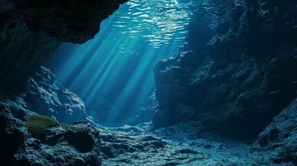 Wall Mural - Deep blue plains of the ocean depths. Concept of mystery and depth