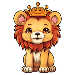 Wall Mural - cute lion wearing a crown kids illustration clipart with transparent background