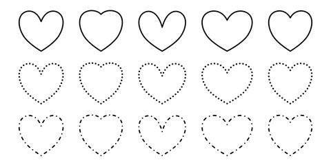 Poster - collection of isolated simple hearts – set of heart frames – heart borders formed by lines and dots