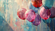 A serene composition of balloons in soft watercolor hues, floating gently against a backdrop that resembles a pastel-colored painting