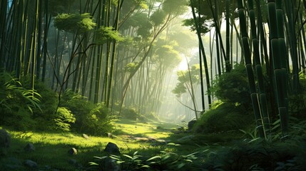 Poster - A serene bamboo forest with tall, slender stalks.