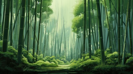 Canvas Print - A serene bamboo forest with tall, slender stalks.