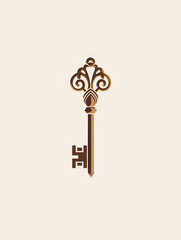 Wall Mural - A Minimal Illustration Of A Simple Elegant Key On A White Backdrop