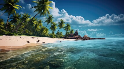 Sticker - A remote island with pristine beaches and lush palm trees.