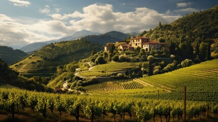 Poster - A picturesque hillside vineyard with a charming winery.