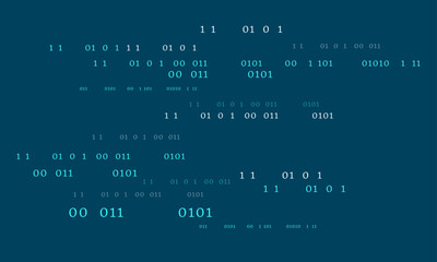 Vector matrix style binary code digital falling numbers blue background