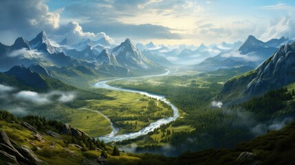 Poster - A breathtaking valley with a winding river.