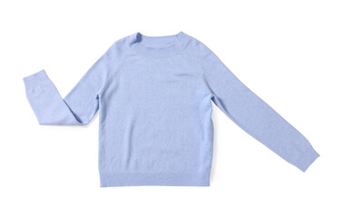 Wall Mural - Stylish light blue sweater isolated on white, top view