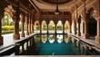 Intricately designed luxury spa or indoor pool - wooden arches, tranquil environment