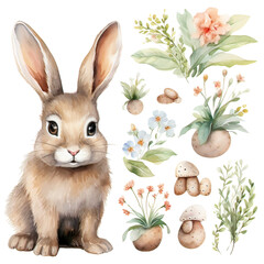 Wall Mural - Watercolor Clipart bunny and ester Collection on a transparent background 