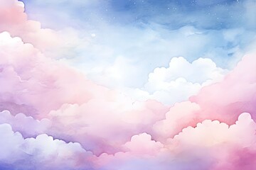 Wall Mural - Watercolor enchanted pastel sky cloud texture for dreamy landscape card cover background banner